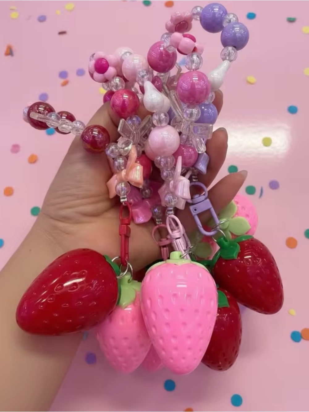 Strawberry Charm Keyring Bag Accessory - Pink & Red